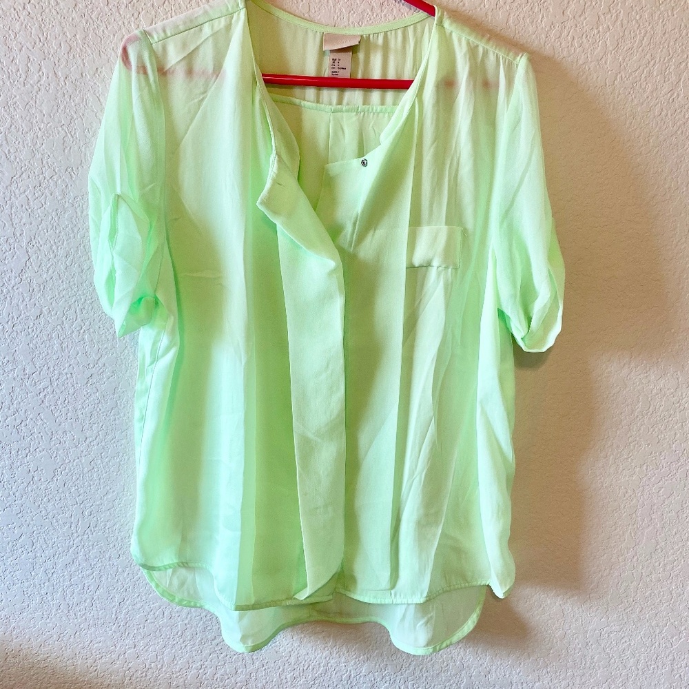 💗H&M Florescent Neon Green Sheer Blouse
